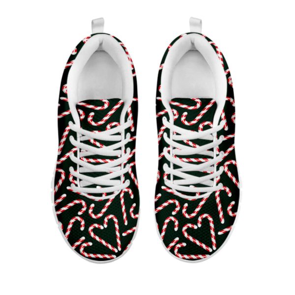Christmas Candy Cane Pattern Print White Running Shoes, Gift For Men And Women