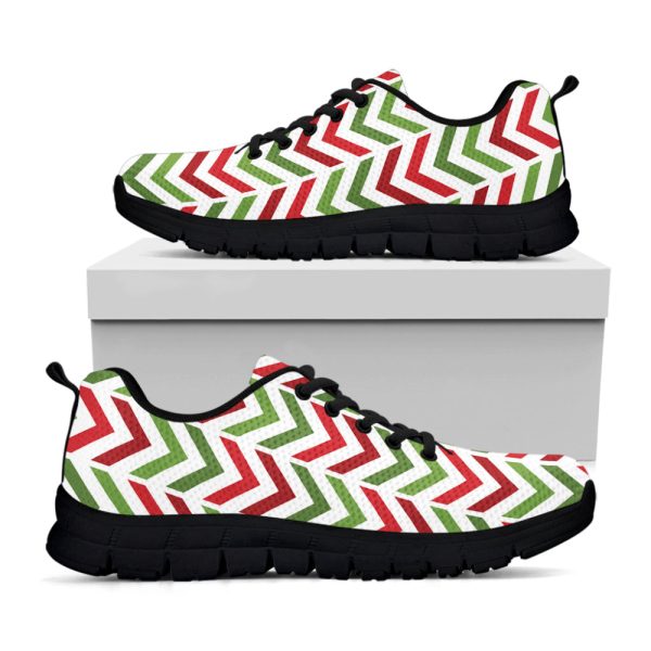 Zigzag Merry Christmas Pattern Print Black Running Shoes, Gift For Men And Women