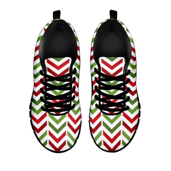 Zigzag Merry Christmas Pattern Print Black Running Shoes, Gift For Men And Women