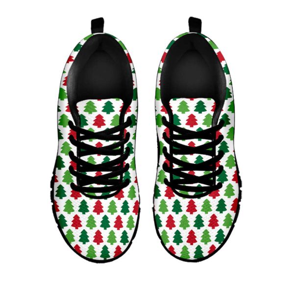 Merry Christmas Tree Pattern Print Black Running Shoes, Gift For Men And Women
