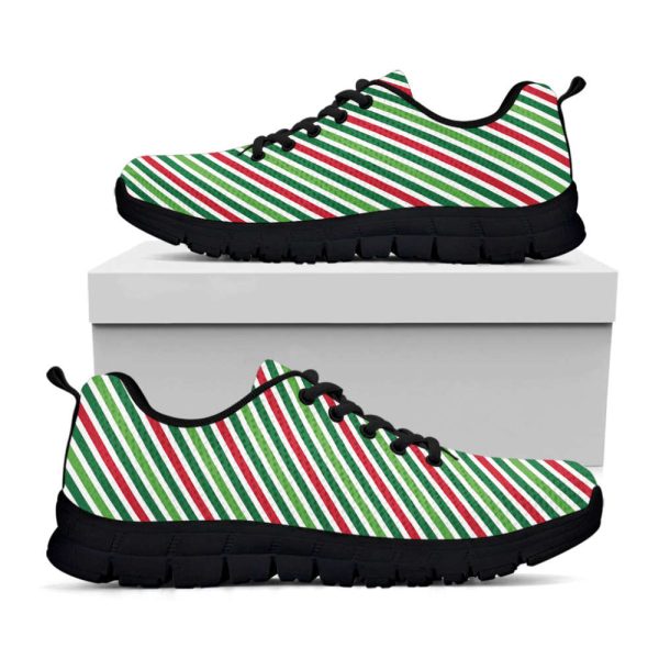 Merry Christmas Stripes Pattern Print Black Running Shoes, Gift For Men And Women