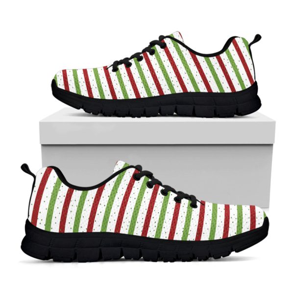 Merry Christmas Striped Pattern Print Black Running Shoes, Gift For Men And Women