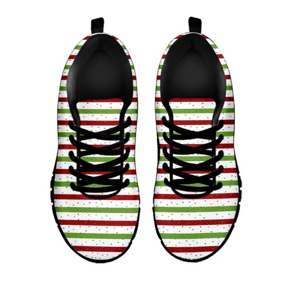 Merry Christmas Striped Pattern Print Black Running Shoes, Gift For Men And Women