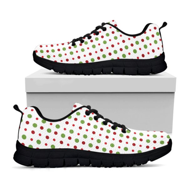Merry Christmas Dots Pattern Print Black Running Shoes, Gift For Men And Women