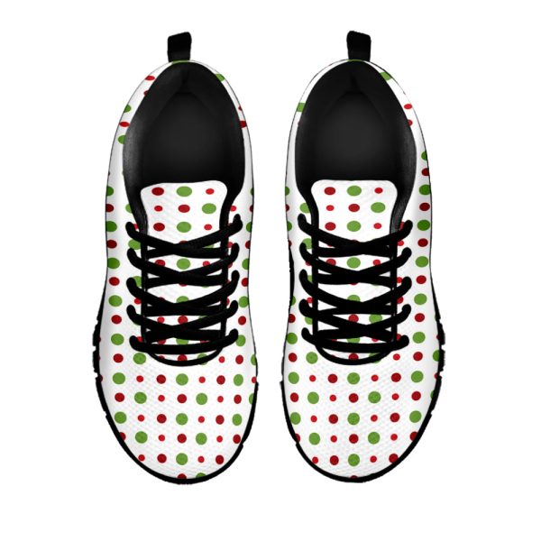 Merry Christmas Dots Pattern Print Black Running Shoes, Gift For Men And Women