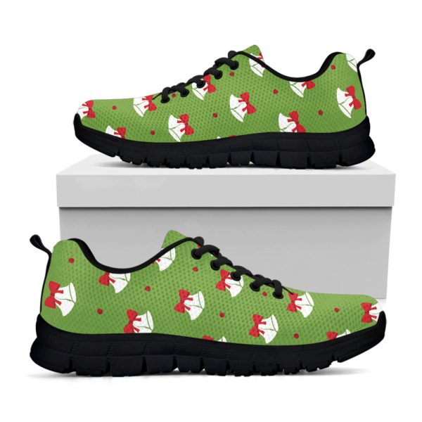 Merry Christmas Bells Pattern Print Black Running Shoes, Gift For Men And Women