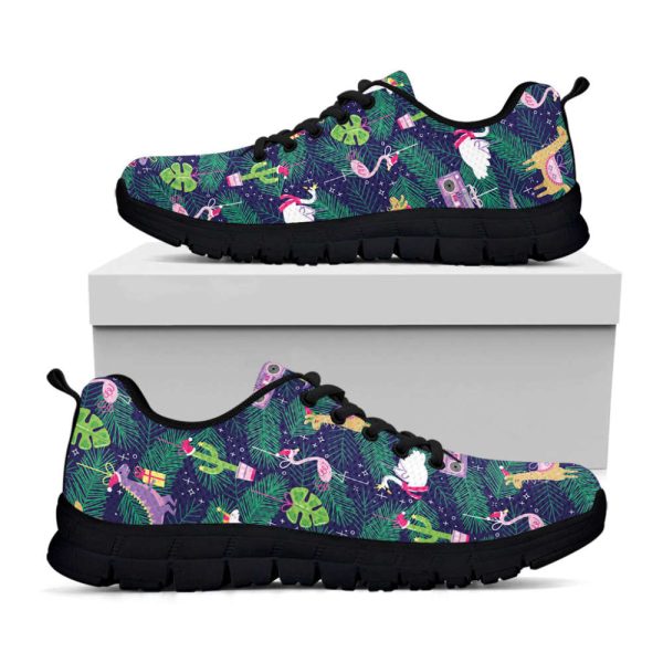 Funny Christmas Decoration Pattern Print Black Running Shoes, Gift For Men And Women