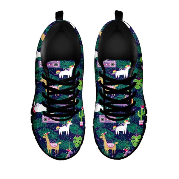 Funny Christmas Decoration Pattern Print Black Running Shoes, Gift For Men And Women