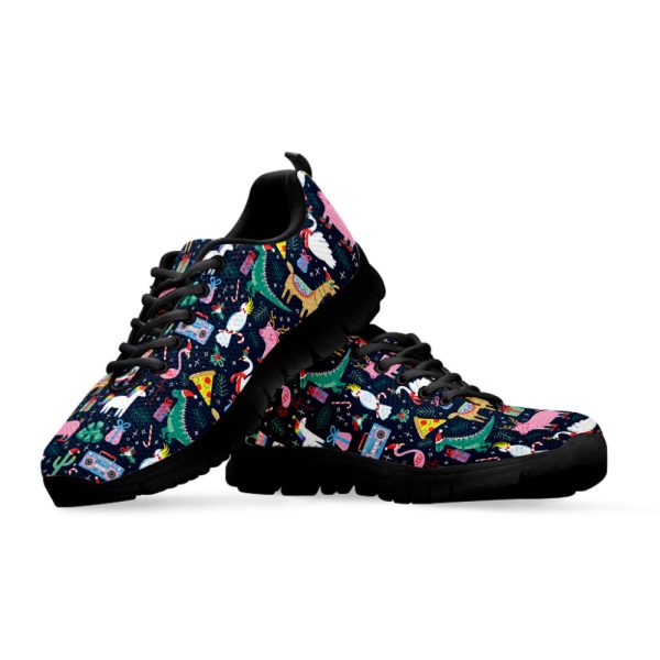 Funny Christmas Animals Pattern Print Black Running Shoes, Gift For Men And Women