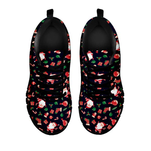 Cute Merry Christmas Pattern Print Black Running Shoes, Gift For Men And Women