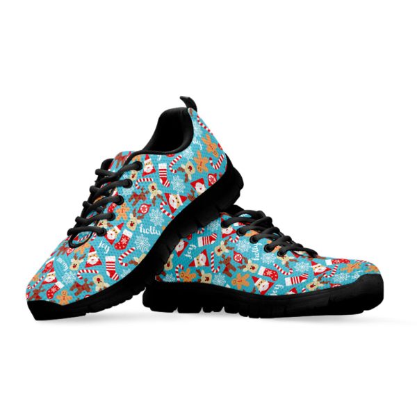 Cute Christmas Elements Pattern Print Black Running Shoes, Gift For Men And Women