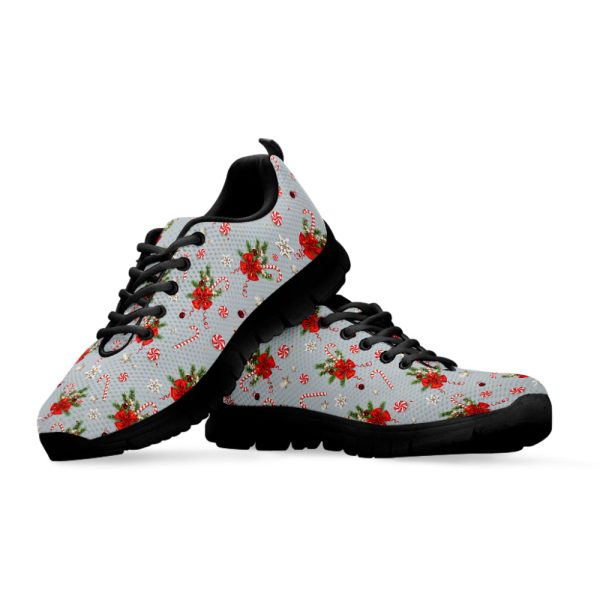 Christmas Winter Holiday Pattern Print Black Running Shoes, Gift For Men And Women