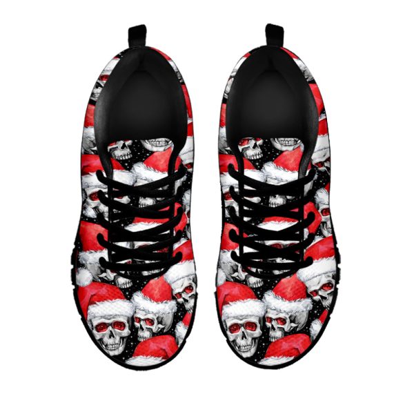 Christmas Santa Skull Pattern Print Black Running Shoes, Gift For Men And Women