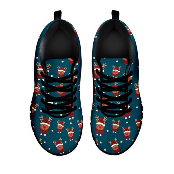 Christmas Santa Reindeer Pattern Print Black Running Shoes, Gift For Men And Women