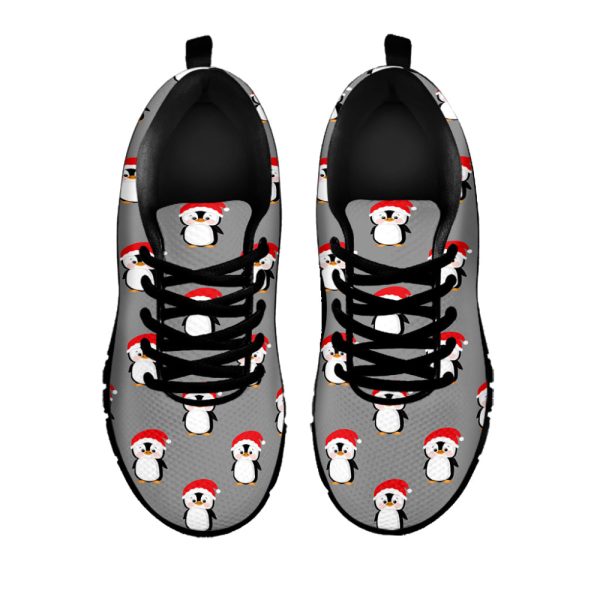 Christmas Santa Penguin Pattern Print Black Running Shoes, Gift For Men And Women