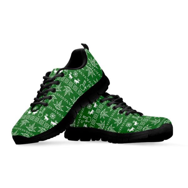 Christmas Pot Leaf Pattern Print Black Running Shoes, Gift For Men And Women