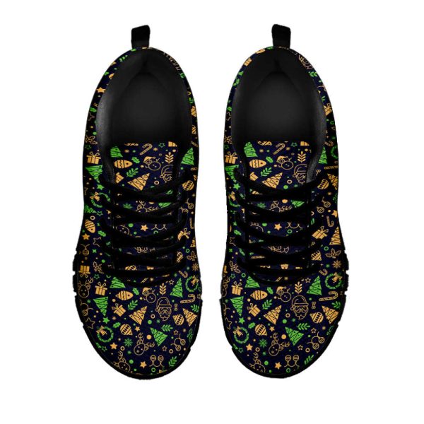 Christmas Party Elements Pattern Print Black Running Shoes, Gift For Men And Women
