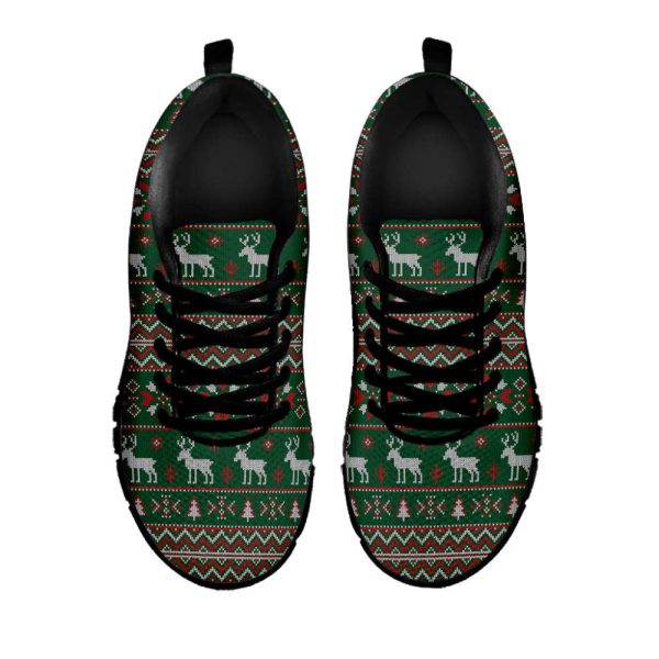 Christmas Holiday Knitted Pattern Print Black Running Shoes, Gift For Men And Women