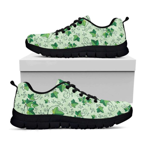 Christmas Ivy Leaf Pattern Print Black Running Shoes, Gift For Men And Women