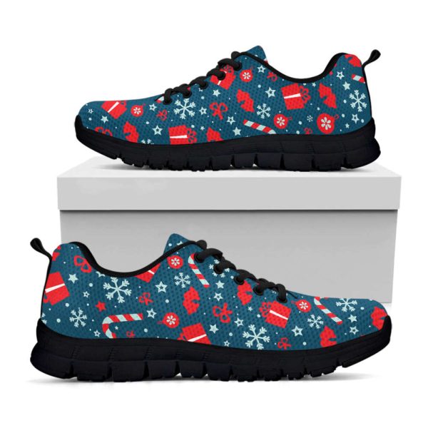 Christmas Holiday Elements Pattern Print Black Running Shoes, Gift For Men And Women