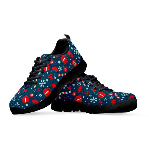 Christmas Holiday Elements Pattern Print Black Running Shoes, Gift For Men And Women