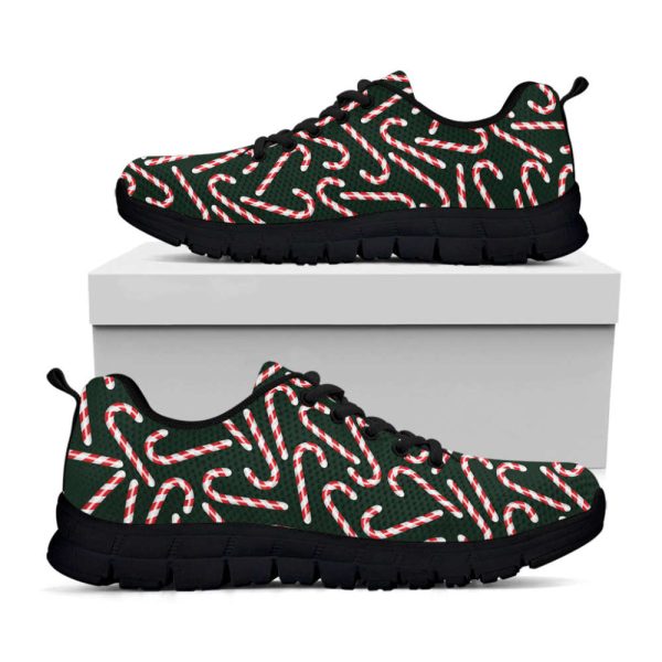 Christmas Candy Cane Pattern Print Black Running Shoes, Gift For Men And Women