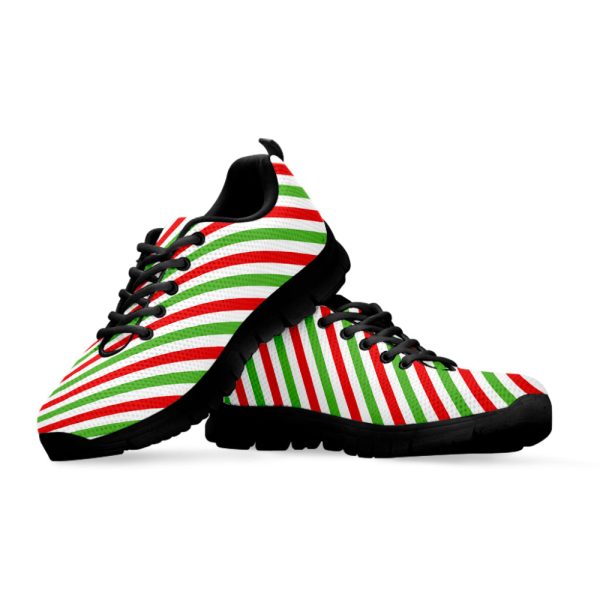 Christmas Candy Cane Striped Print Black Running Shoes, Gift For Men And Women