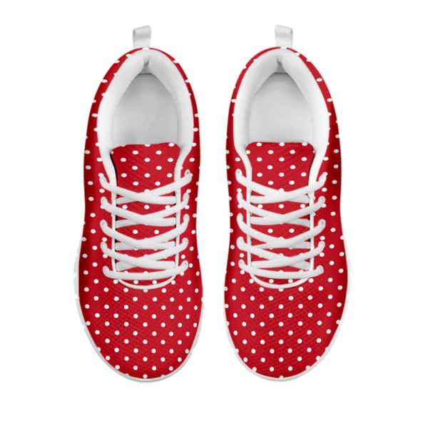 Red And White Christmas Dots Print White Running Shoes, Gift For Men And Women
