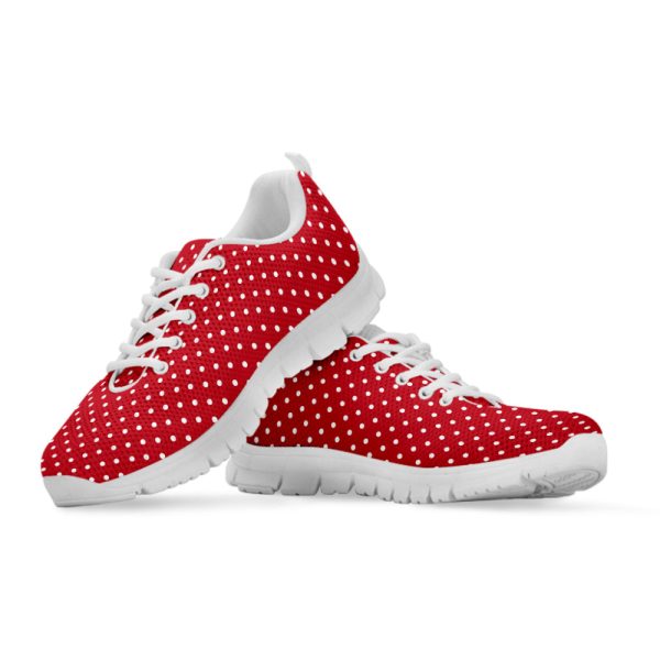 Red And White Christmas Dots Print White Running Shoes, Gift For Men And Women