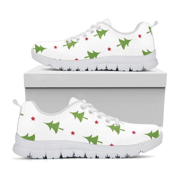 Christmas Tree And Star Pattern Print White Running Shoes, Gift For Men And Women