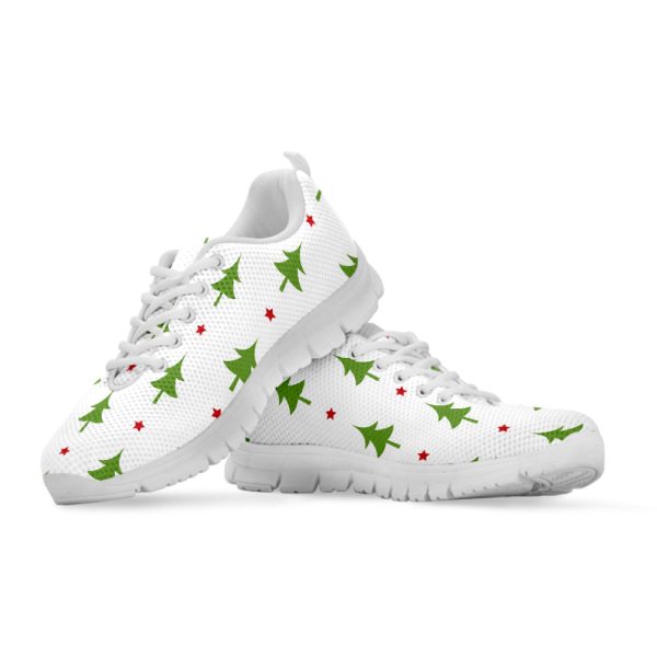 Christmas Tree And Star Pattern Print White Running Shoes, Gift For Men And Women