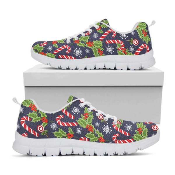Christmas Berry And Candy Pattern Print White Running Shoes, Gift For Men And Women