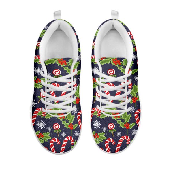 Christmas Berry And Candy Pattern Print White Running Shoes, Gift For Men And Women