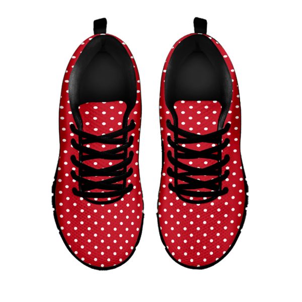 Red And White Christmas Dots Print Black Running Shoes, Gift For Men And Women