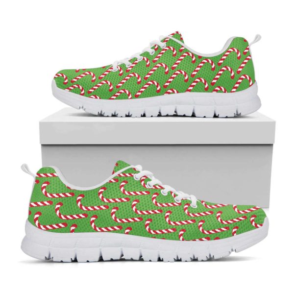 Merry Christmas Candy Cane Pattern Print White Running Shoes, Gift For Men And Women