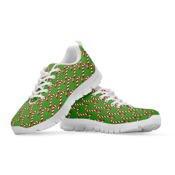 Merry Christmas Candy Cane Pattern Print White Running Shoes, Gift For Men And Women