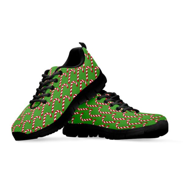 Merry Christmas Candy Cane Pattern Print Black Running Shoes, Gift For Men And Women