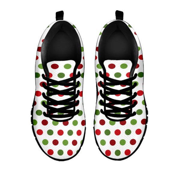 Merry Christmas Polka Dot Pattern Print Black Running Shoes, Gift For Men And Women