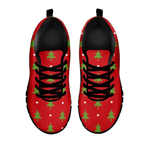 Polka Dot Christmas Tree Pattern Print Black Running Shoes, Gift For Men And Women