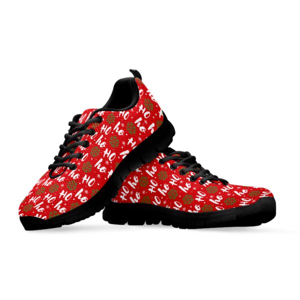 Christmas Hohoho Santa Claus Laugh Print Black Running Shoes, Gift For Men And Women