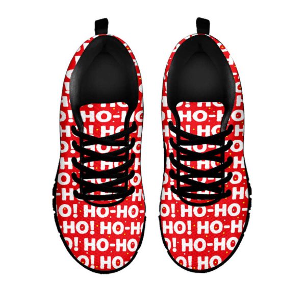 Christmas Ho Ho Ho Pattern Print Black Running Shoes, Gift For Men And Women
