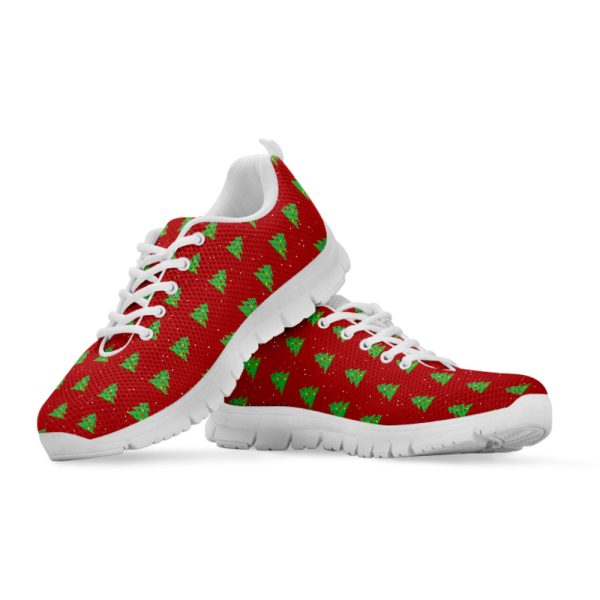 8-Bit Pixel Christmas Tree Pattern Print White Running Shoes, Gift For Men And Women