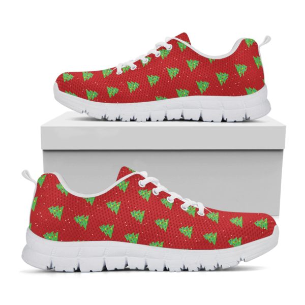 8-Bit Pixel Christmas Tree Pattern Print White Running Shoes, Gift For Men And Women