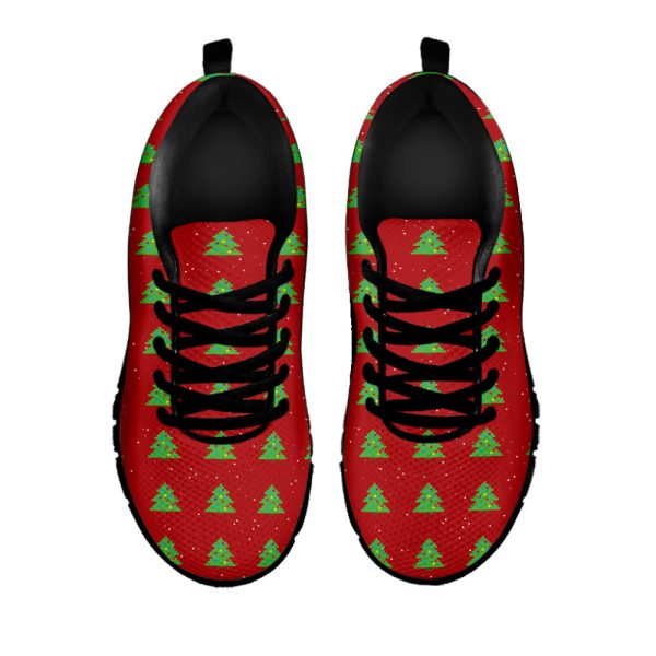 8-Bit Pixel Christmas Tree Pattern Print Black Running Shoes, Gift For Men And Women