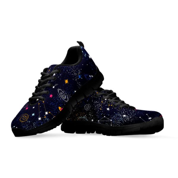 Zodiac Star Signs Galaxy Space Print Black Running Shoes, Gift For Men And Women