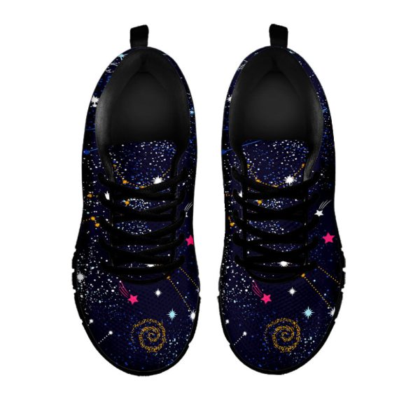 Zodiac Star Signs Galaxy Space Print Black Running Shoes, Gift For Men And Women