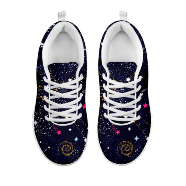 Zodiac Star Signs Galaxy Space Print White Running Shoes, Gift For Men And Women