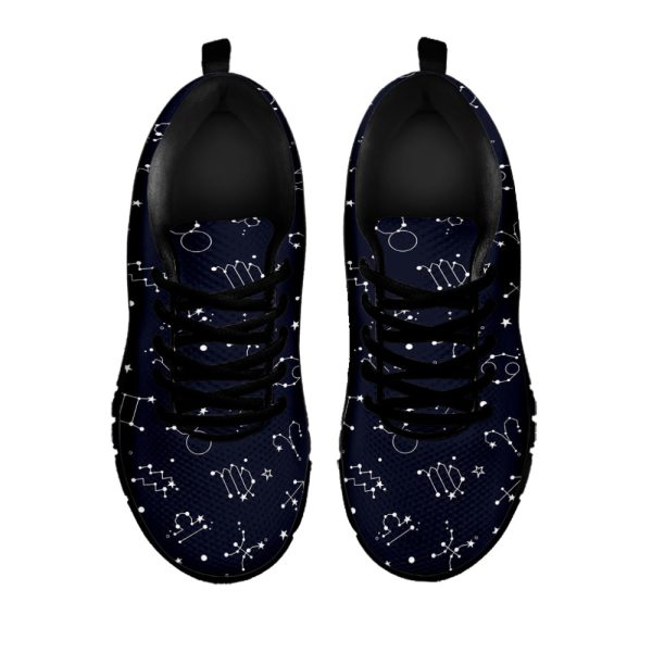 Zodiac Star Signs Pattern Print Black Running Shoes, Gift For Men And Women