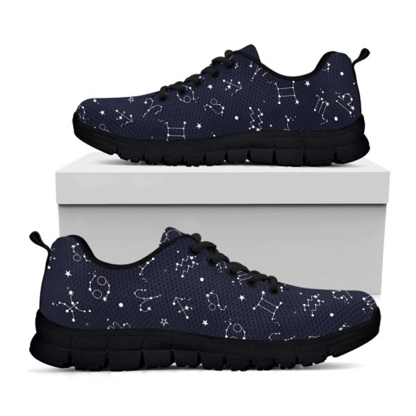 Zodiac Star Signs Pattern Print Black Running Shoes, Gift For Men And Women