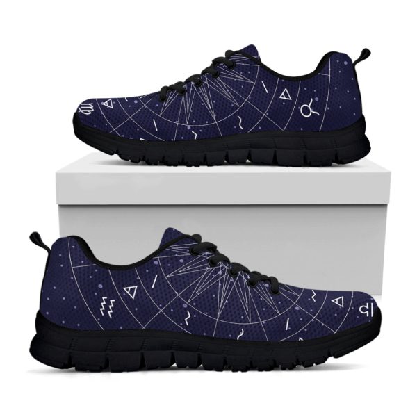 Zodiac Symbols Circle Print Black Running Shoes, Gift For Men And Women